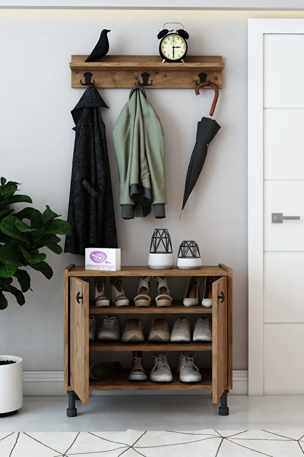 Detay 2 Kapaklı Ayakkabılık Çok Amaçlı Dolap Portmanto Raflı Vestiyer